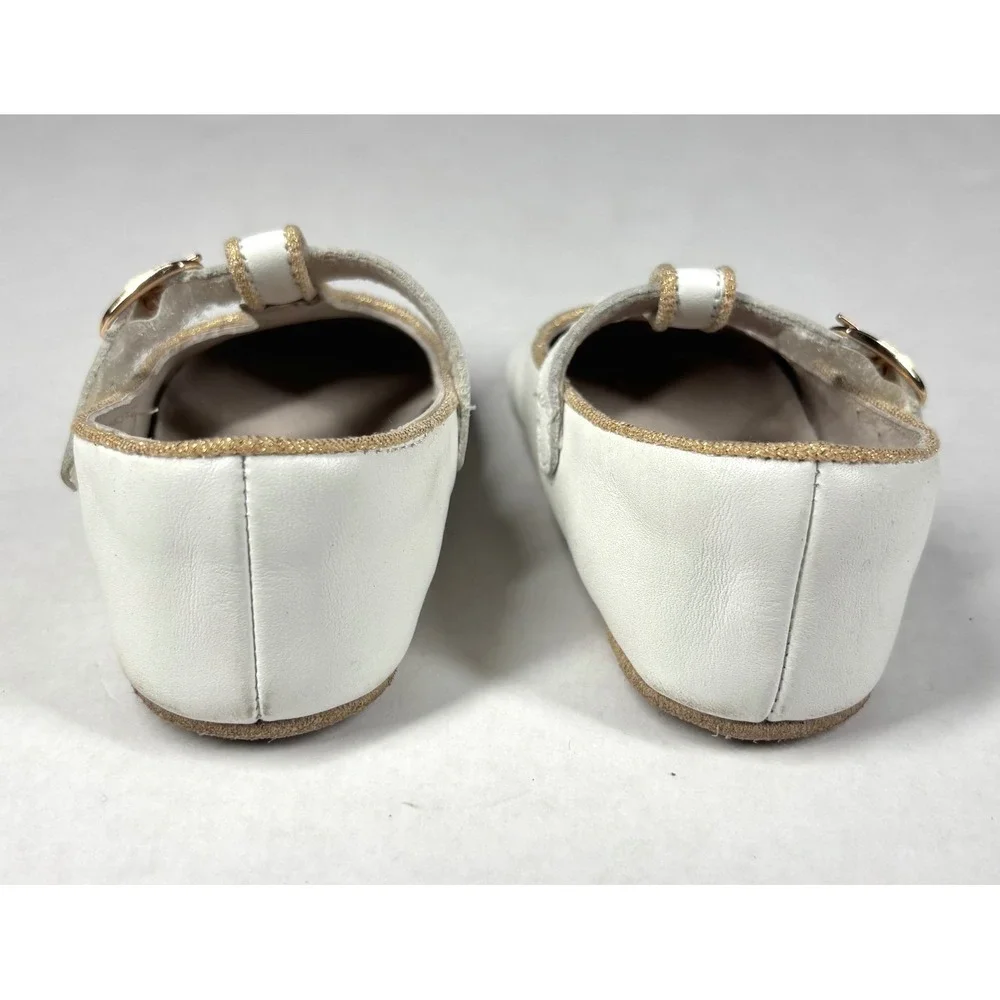 L'Amour White Leather T-Strap Toddler 4 Shoes Gold Glitter Trim 3533 GUC